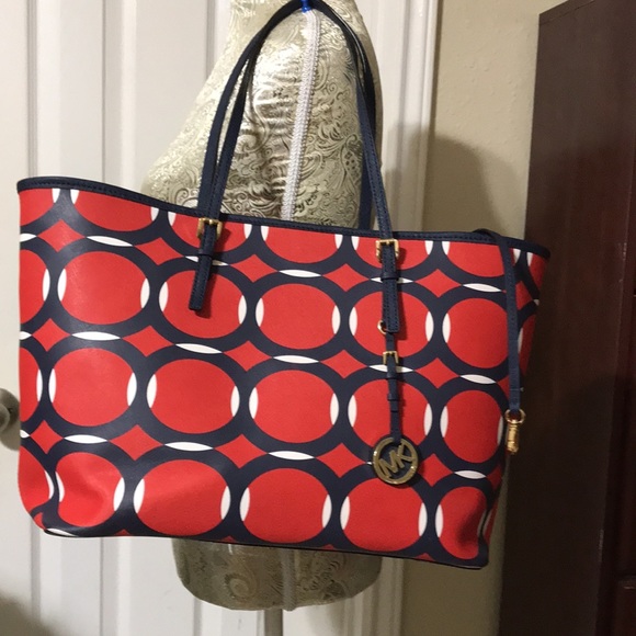 Michael kors blue-red Art Deco tote. EUC